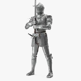 3D Polished Medieval Knight Plate Armor Holding Zweihander model